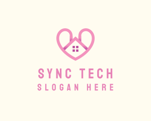 Pink Love Heart Home logo design