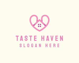 Pink Love Heart Home logo design