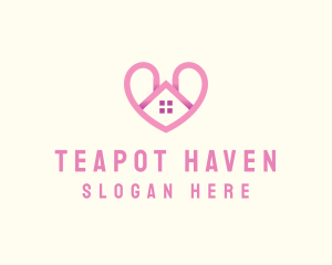 Pink Love Heart Home logo design