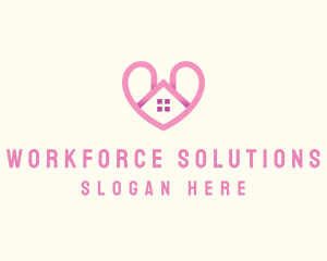 Pink Love Heart Home logo design