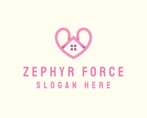 Pink Love Heart Home logo design