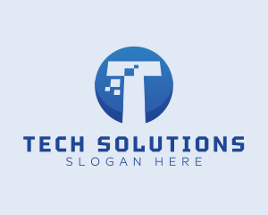 Technology Pixel Letter T logo design