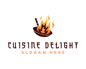 Flaming Cooking Wok logo design