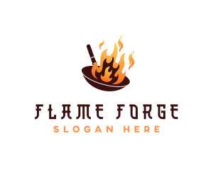 Flaming Cooking Wok logo design