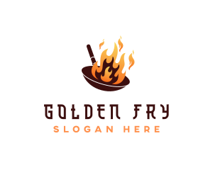 Flaming Cooking Wok logo design