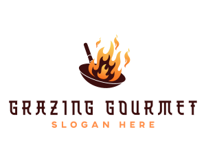 Flaming Cooking Wok logo design