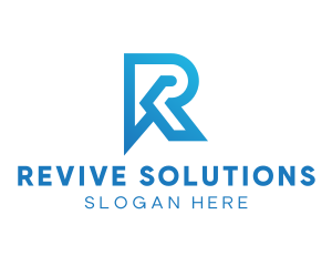 Blue Futuristic Letter R Outline logo design