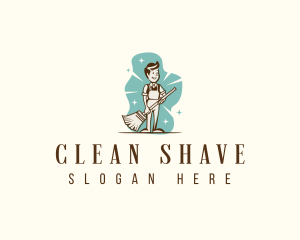 Janitor Broom Cleaning logo design