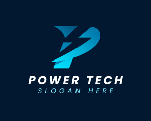 Power Lightning Letter P logo design