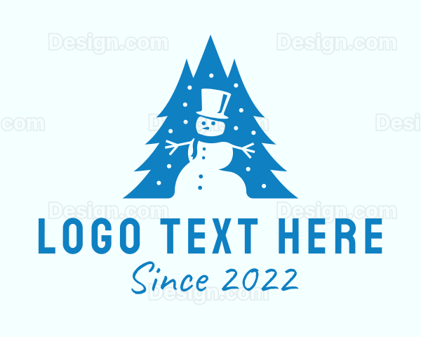 Blue Christmas Snowman Logo