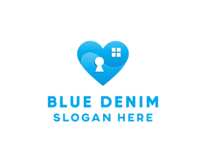 Blue Home Keyhole Heart logo design