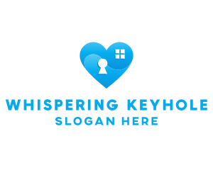 Blue Home Keyhole Heart logo design