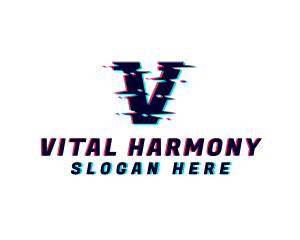 Digital Glitch Letter V logo design