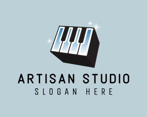 3D Piano Cube Music logo design