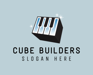 3D Piano Cube Music logo design