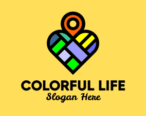 Colorful Heart Location Pin logo design