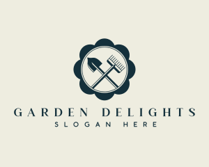 Shovel Rake Yard Gardening logo design