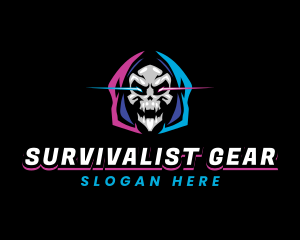 Skull Gaming Neon logo design