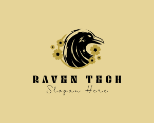 Floral Crow Raven logo design