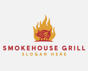 Flame Pork Grill logo design