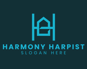 Blue Geometric House Letter H logo design