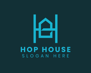 Blue Geometric House Letter H logo design