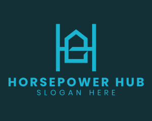 Blue Geometric House Letter H logo design