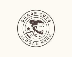 Hipster Man Hairstyle Barber logo design