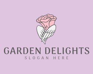 Winged Rose Flower logo design