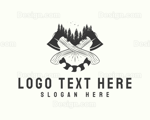 Saw Blade Axe Wood Cutting Logo