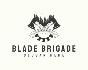 Saw Blade Axe Wood Cutting logo design