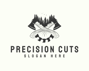 Saw Blade Axe Wood Cutting logo design