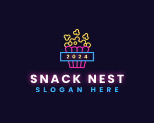 Neon Light Popcorn logo design