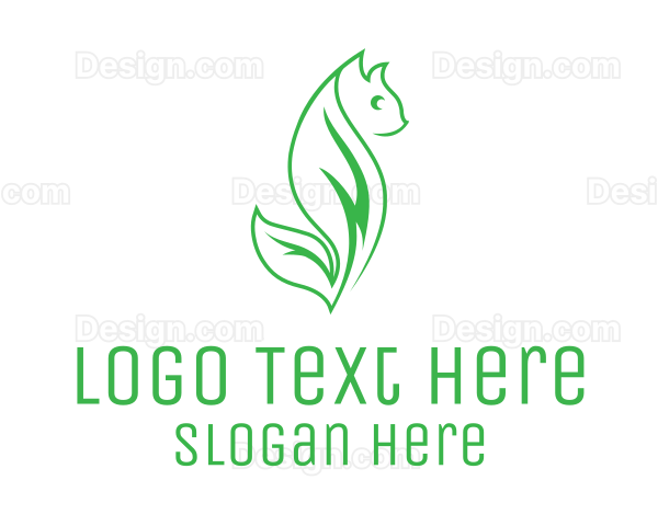 Green Eco Leaf Cat Logo