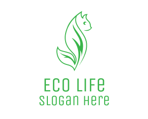 Green Eco Leaf Cat logo design