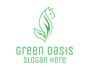 Green Eco Leaf Cat logo design