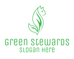 Green Eco Leaf Cat logo design