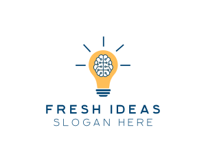 Brain Idea Light Bulb logo design