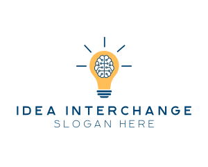 Brain Idea Light Bulb logo design