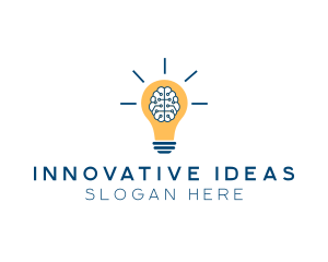 Brain Idea Light Bulb logo design