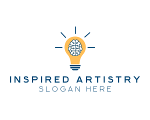 Brain Idea Light Bulb logo design