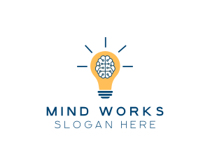 Brain Idea Light Bulb logo design