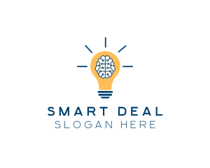 Brain Idea Light Bulb logo design