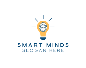 Brain Idea Light Bulb logo design