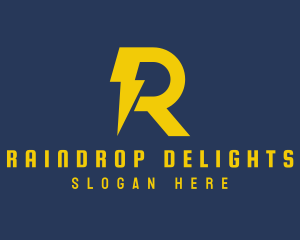 Yellow Thunderbolt Letter R  logo design