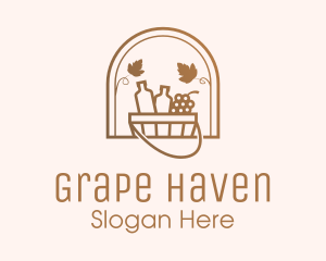 Wine Bottle Grape Bucket logo design