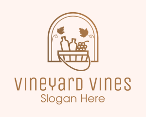 Wine Bottle Grape Bucket logo design