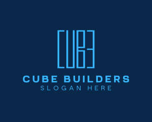 Blue Wordmark Cube logo design