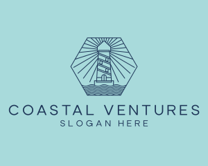 Blue Nautical Lighthouse Tower logo design