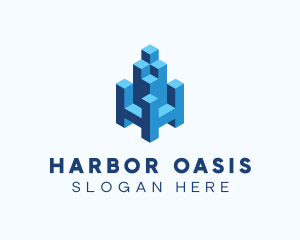 3D Block Cube Building logo design